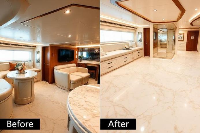 Öncesi sonrası - Yat Mermer Restorasyonu