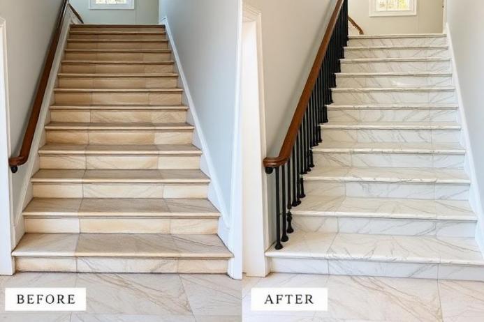 Öncesi sonrası - Mermer Merdiven Restorasyonu